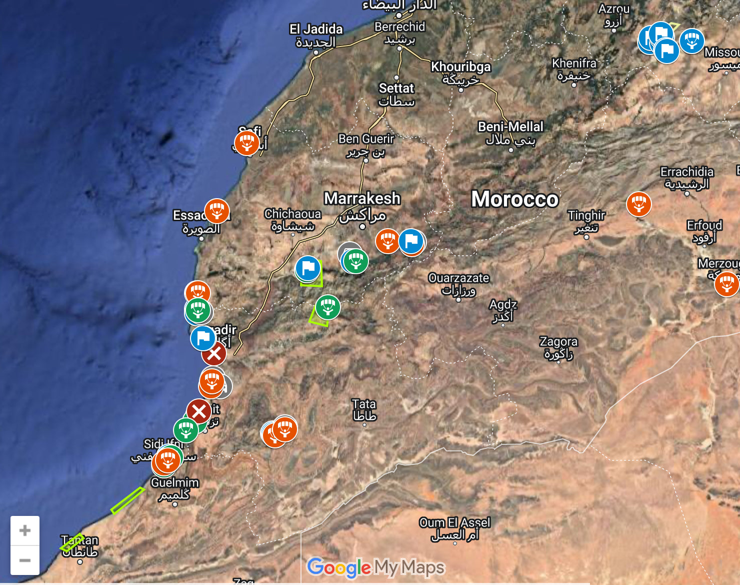 Alle Fluggebiete in Marokko (Google Maps)